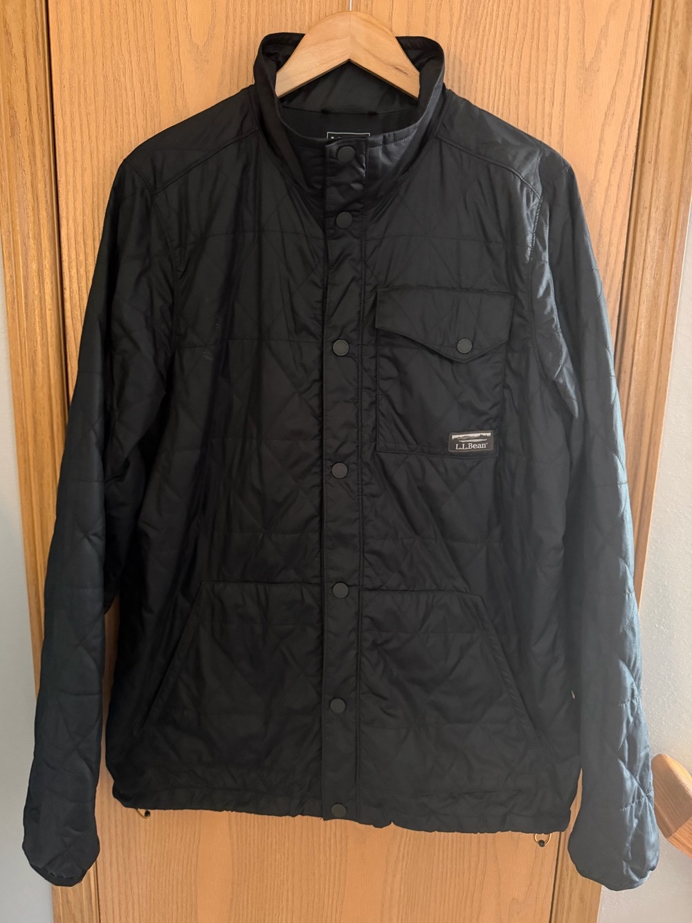 L.L. Bean EUC Black Quilted Snap-Front Puffer Outdoor Jacket Men’s Size L Tall